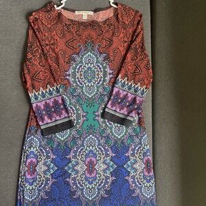 Maggy London Red and Blue Paisley Long Sleeve Dress